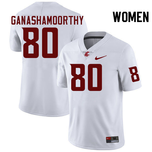 Women #80 Branden Ganashamoorthy Washington State Cougars College Football Jerseys Stitched-White